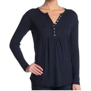 Sweet Romeo Navy Waffle Knit Henley Top